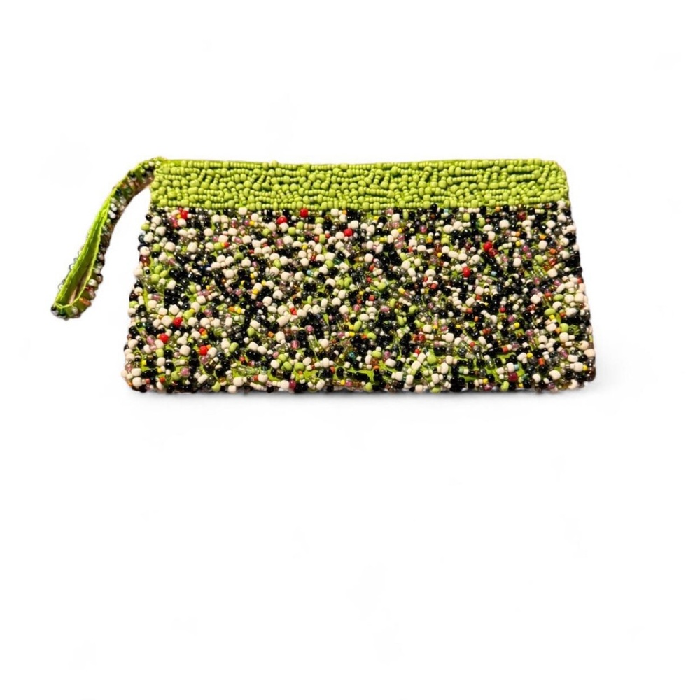 Beaded Clutch Bag - Green and Multicolor